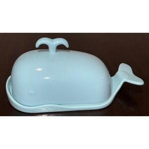 Dowan Whale Butter Dish Keeper Blue Porcelain Measuring Cutting Lines Lid Handle